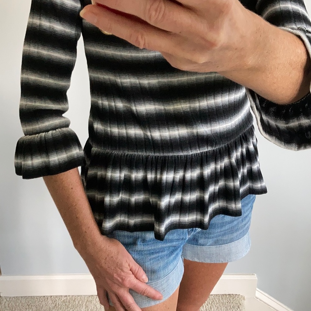 Black & White Stripe Peplum Top - Picture 6 of 9